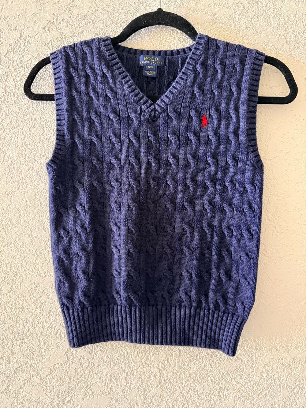 POLO RALPH LAUREN Boys Preppy Casual Cable Knit Navy Blue Sweater Vest Size 8